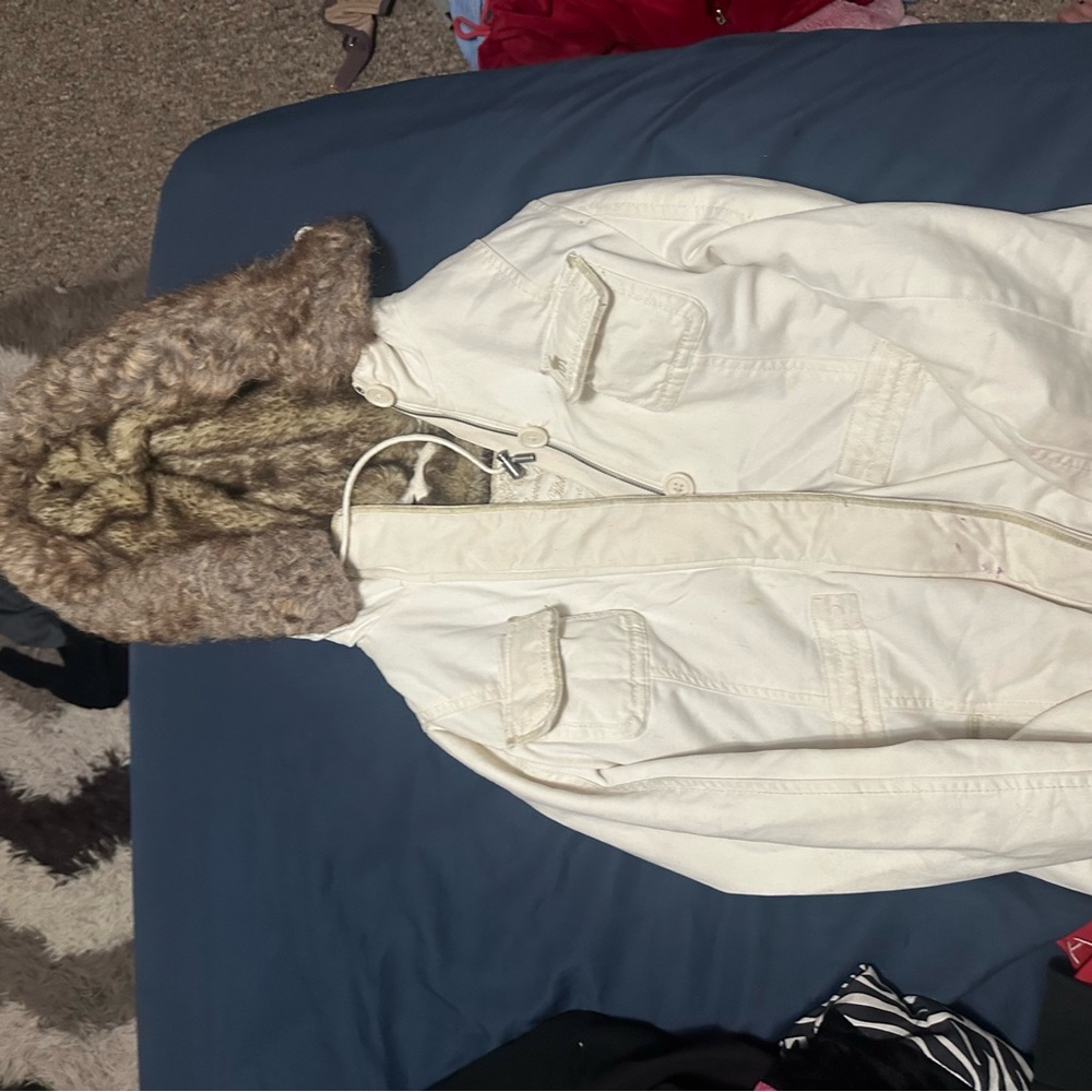 Faux Fur Hooded Cream Jacket